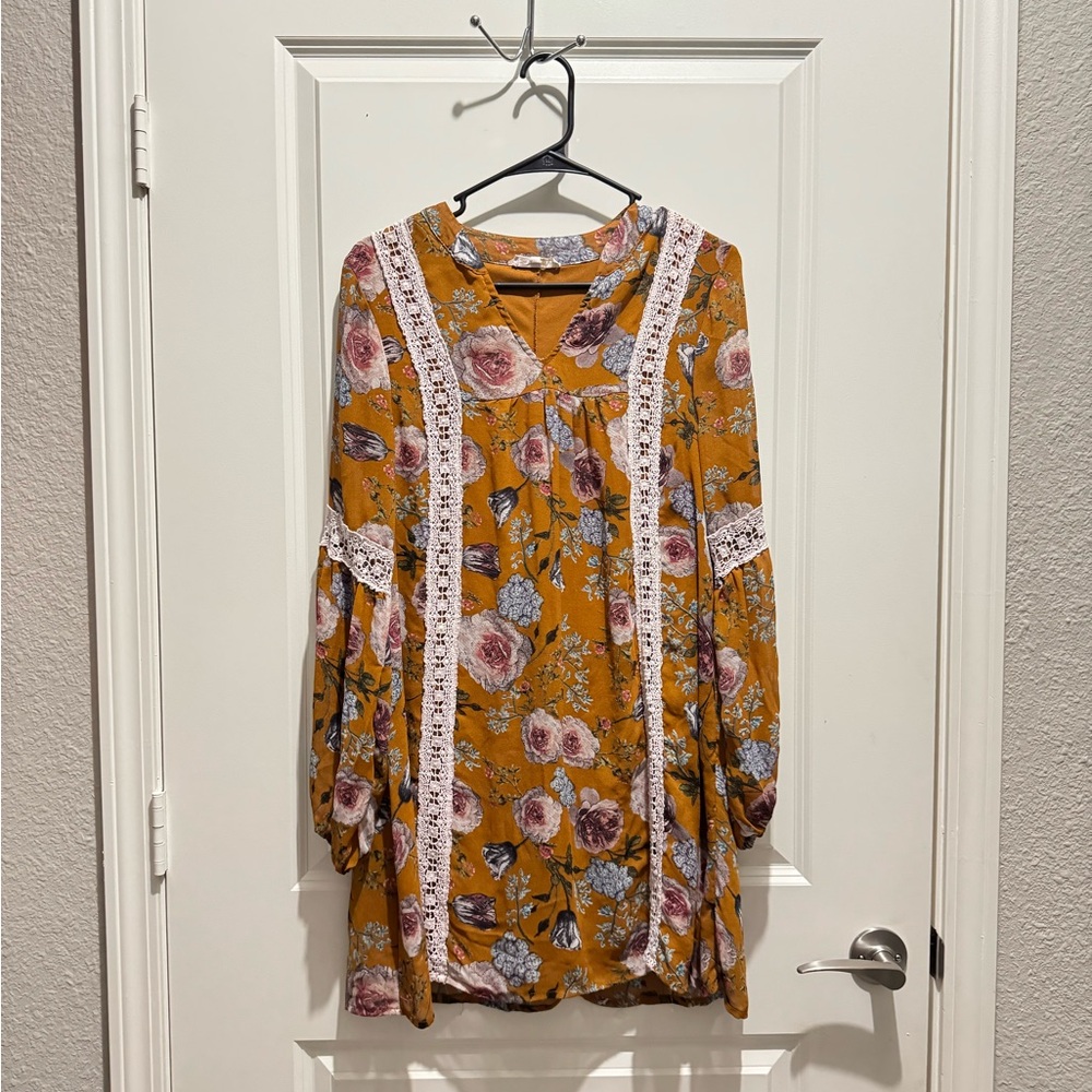 Floral Boho Dress with Lace Accents